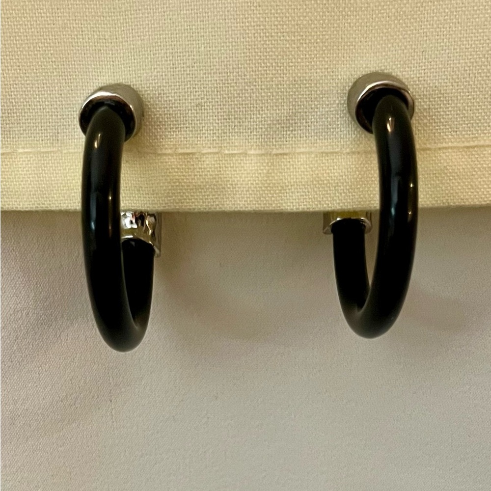 Black and Silver Hoop Earrings - Picture 7 of 16